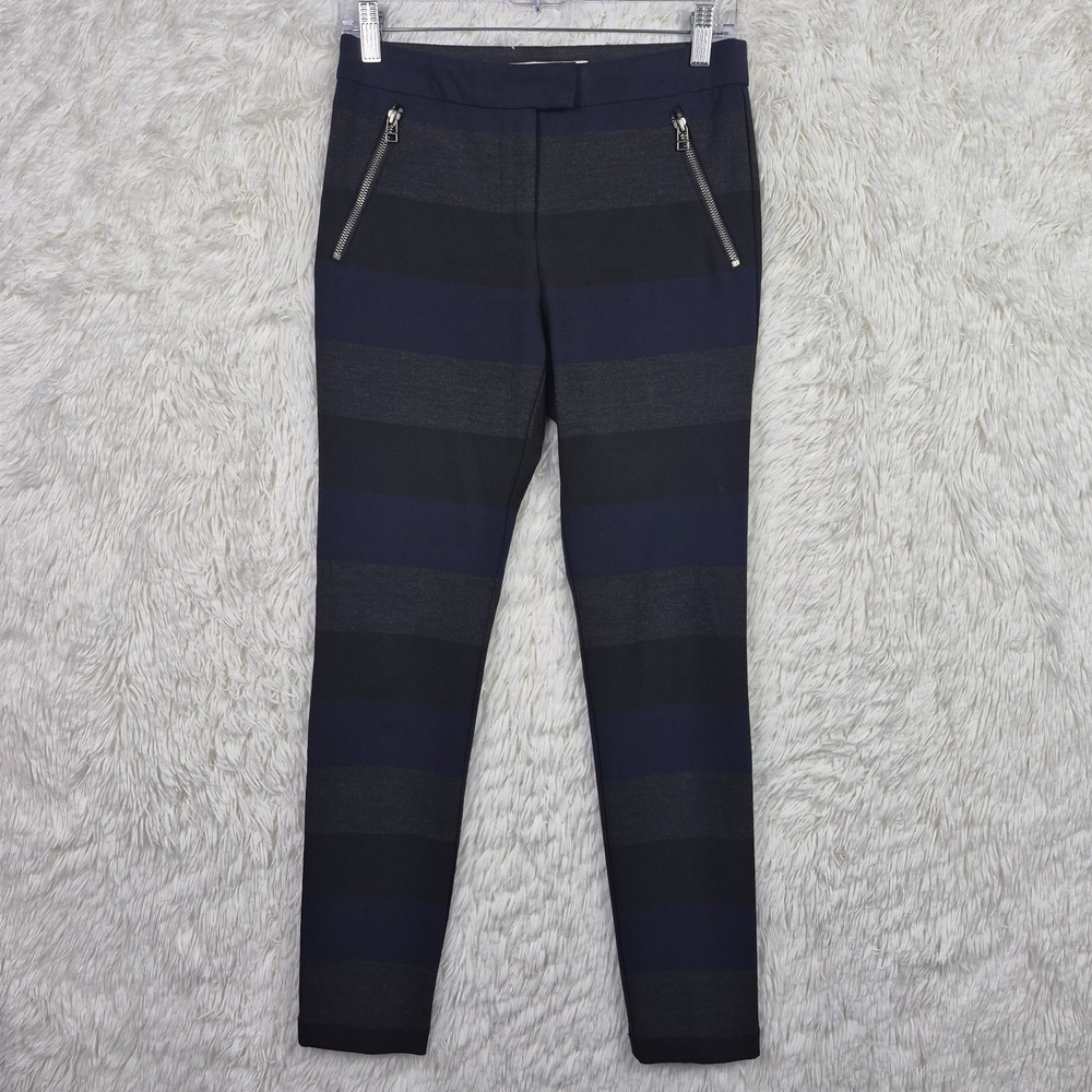 VERONICA BEARD Stellan Striped Skinny Ankle Trouser Pant Zippers Navy Gray Sz 2